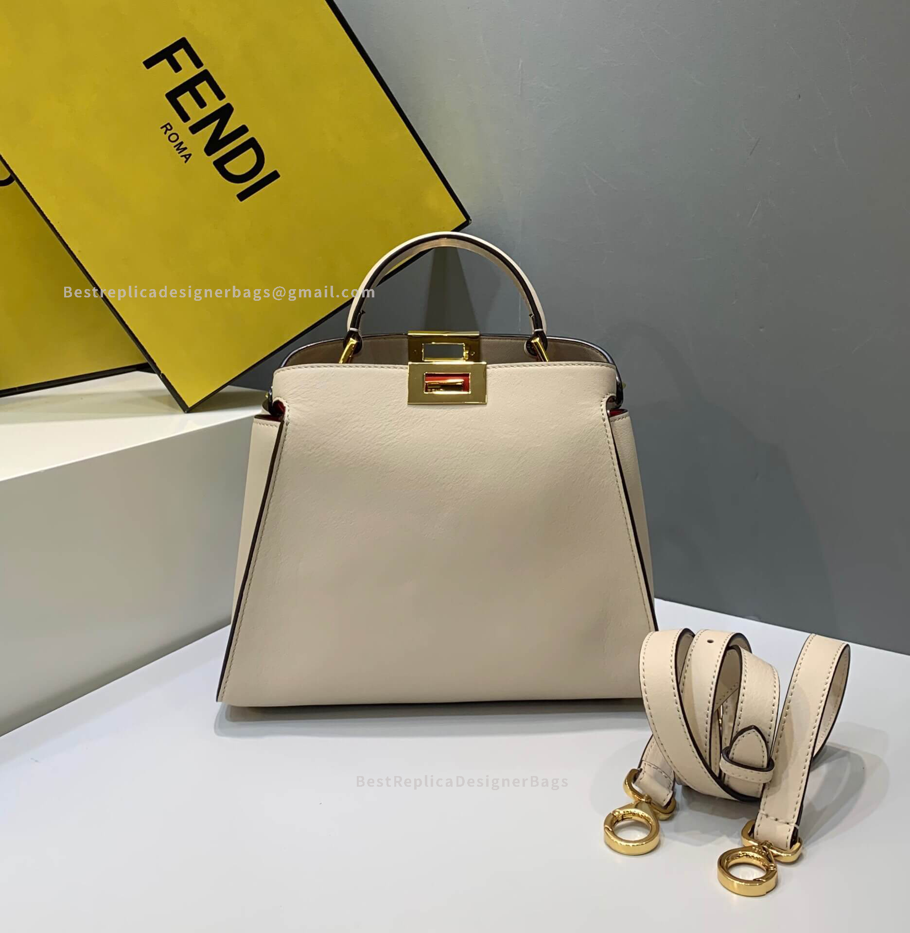 Fendi Peekaboo Iconic Essentially White And Red Leather Bag 302